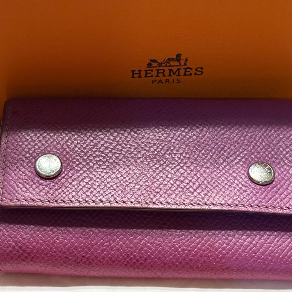 Hermes Purple Textured Leather Key Case Silver Hardware